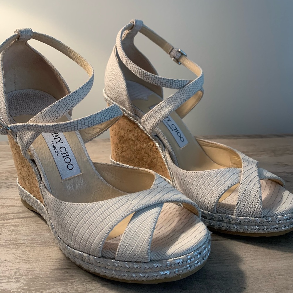 Jimmy Choo Cork Platform Wedge Sandals Natural